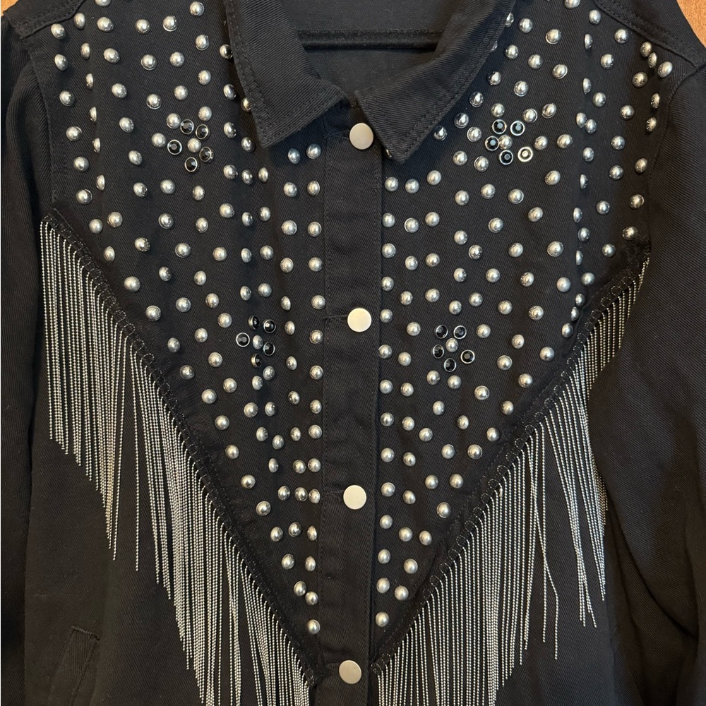 Womens Plus Size Black Denim Western Jacket with Studs / Chain Details - Size 4X - Picture 3 of 7